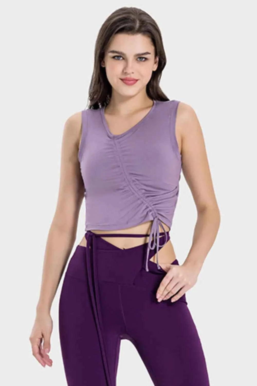 Drawstring Ruched Wide Strap Active Tank - Comfortable & Stylish — view 10