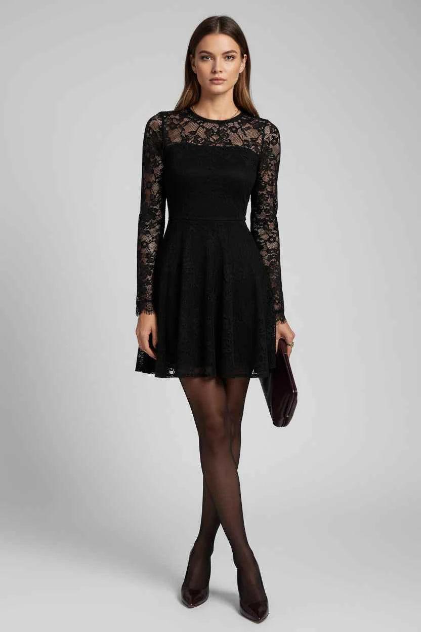 Elegant Lace Long Sleeve Mini Dress — view 4