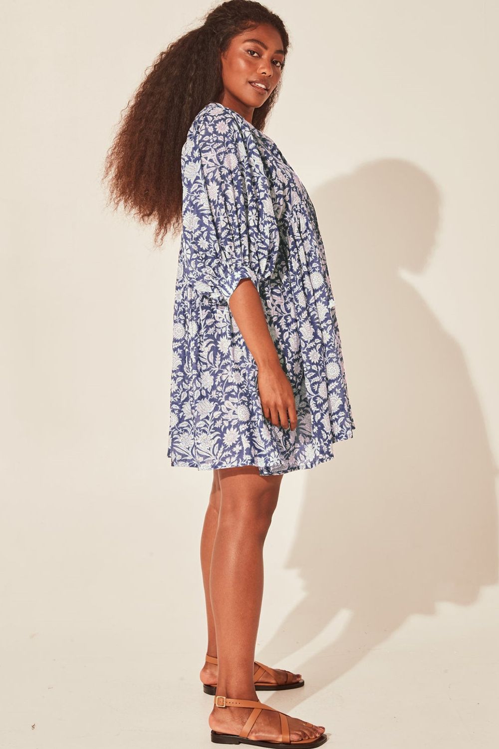 Floral Tie Neck Lantern Sleeve Dress — view 8