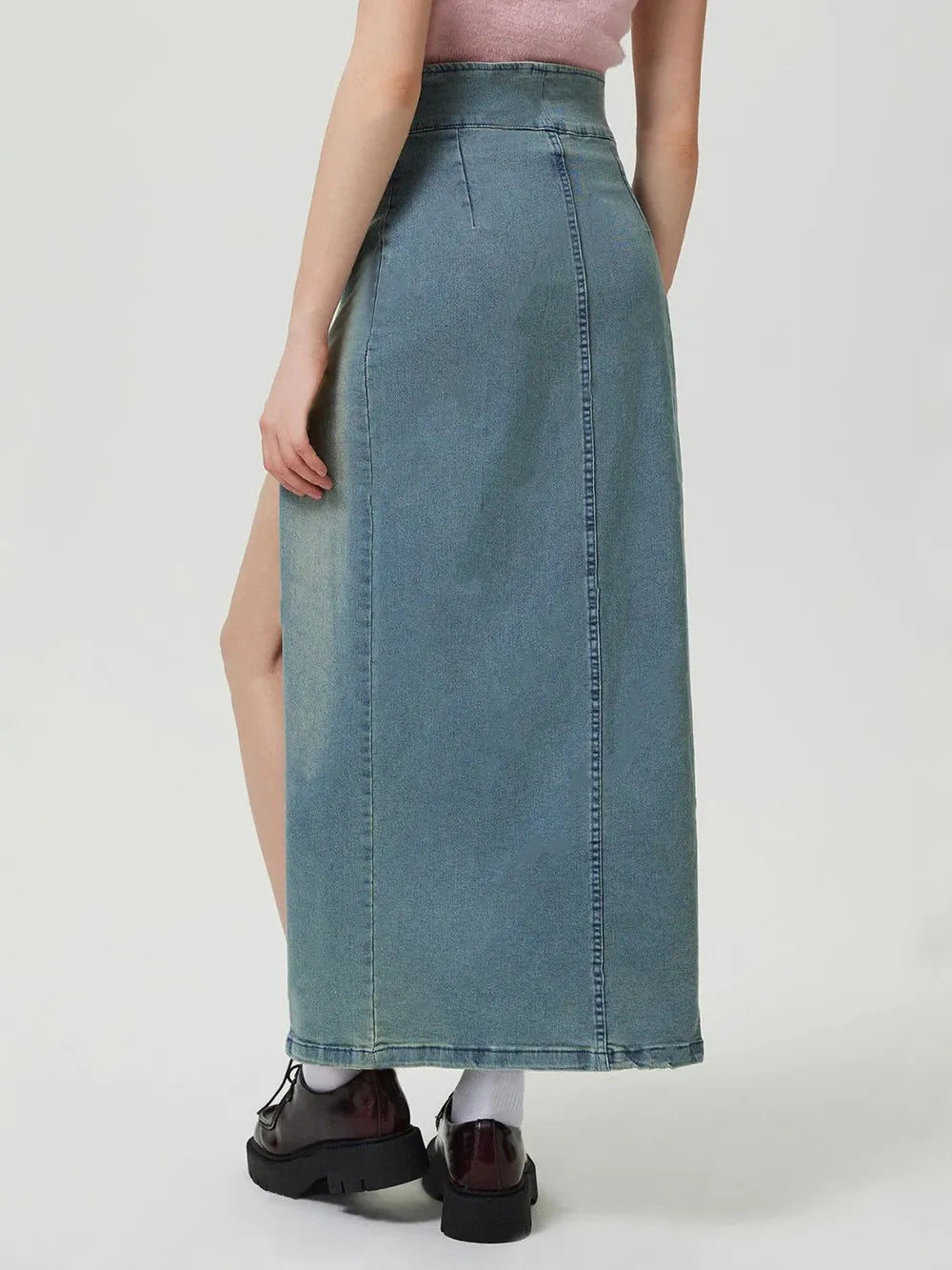 Slit Denim Skirt with Zip — view 6