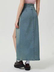 Slit Denim Skirt with Zip — view 6