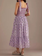 Floral Smocked Tie-Shoulder Midi Dress — view 7