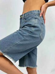 Frayed Hem Relaxed Fit Denim Shorts - Effortless Style and Comfort — view 3