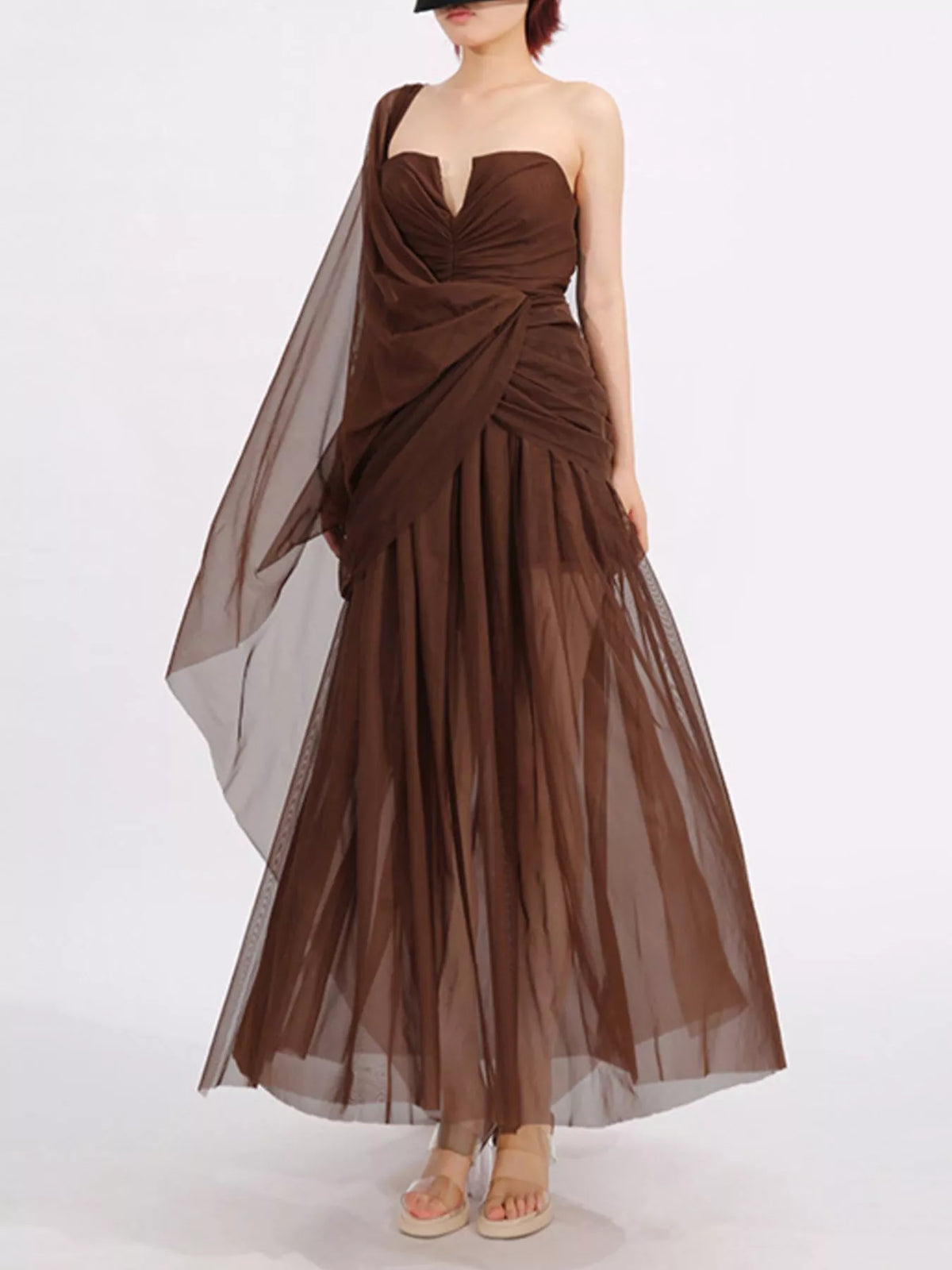 One-Shoulder Flowy Mesh Dress — view 3
