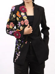 Pearl Detail Flower Lapel Collar Blazer — view 9