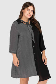 Striped Color Block Tie-Neck Dress — view 3