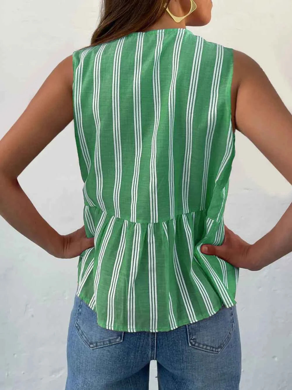 Tied Striped Round Neck Tank — view 5