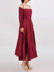 Slit Spaghetti Strap Long Sleeve Dress — view 3