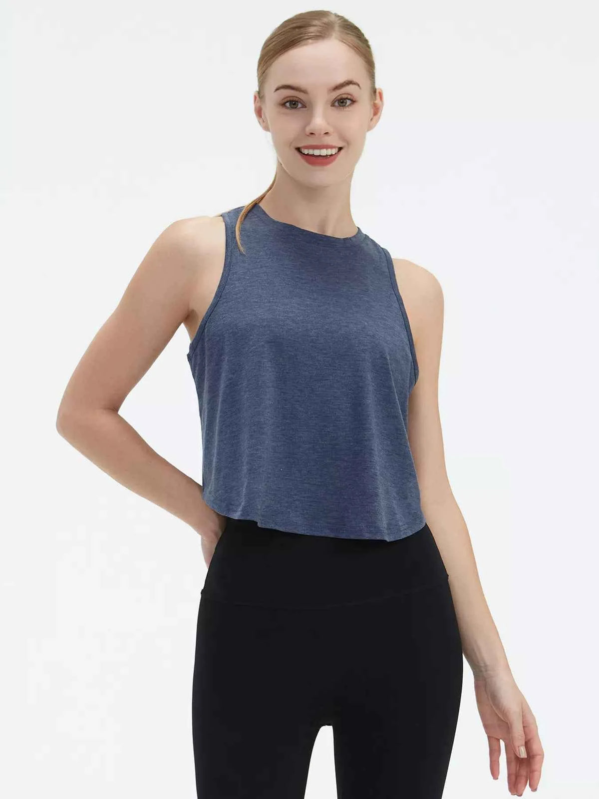 Cutout Back Round Neck Active Tank - Lightweight & Stylish Comfort — view 3