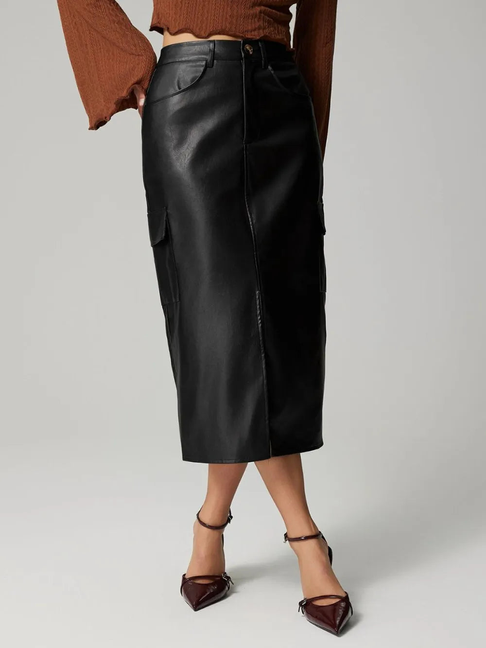 Slit Midi Skirt with Pockets — view 6