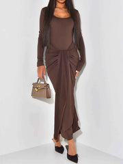 Long Sleeve Tie-Front Bodycon Maxi Dress — view 2