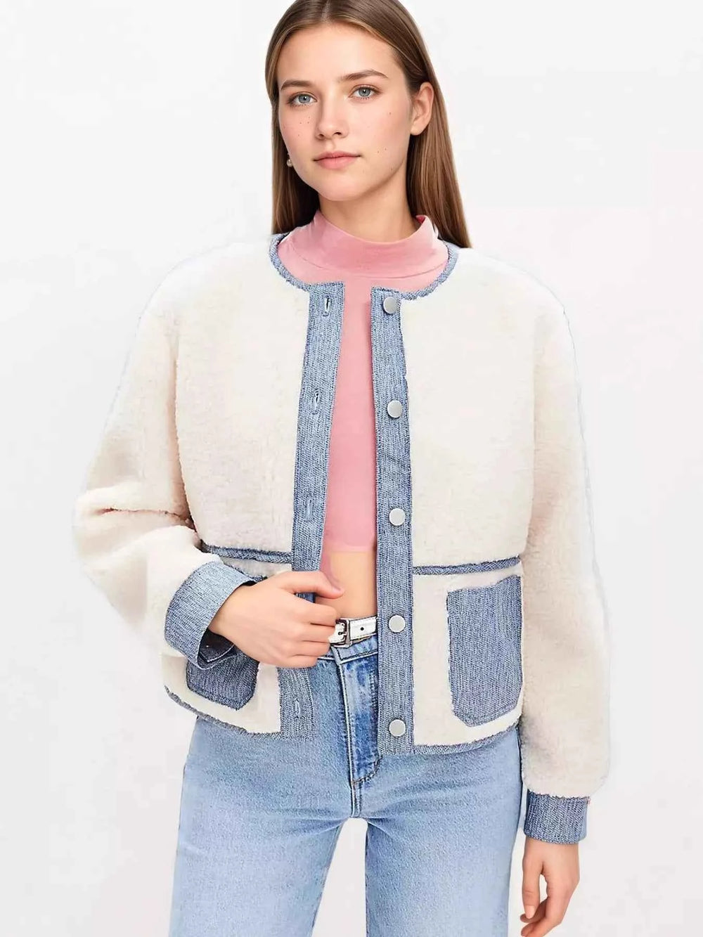 Contrast Trim Teddy Jacket: Cozy Comfort Meets Chic Style