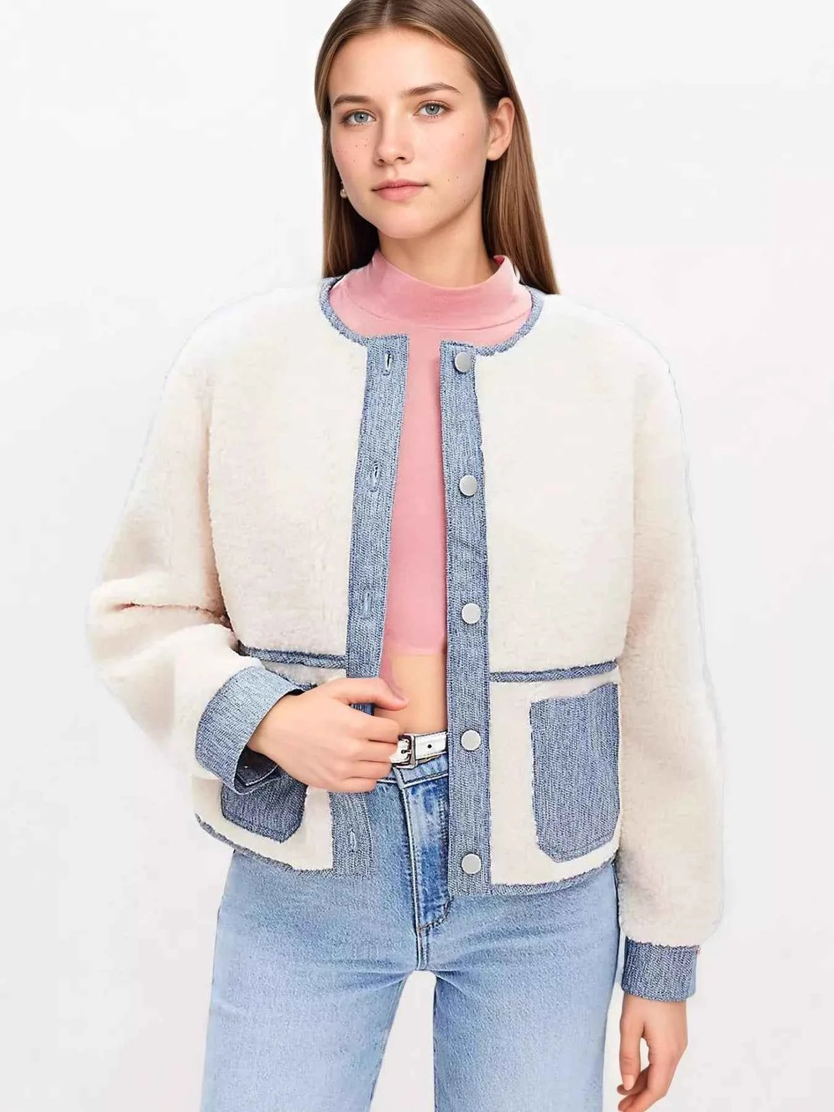 Contrast Trim Teddy Jacket: Cozy Comfort Meets Chic Style — view 1