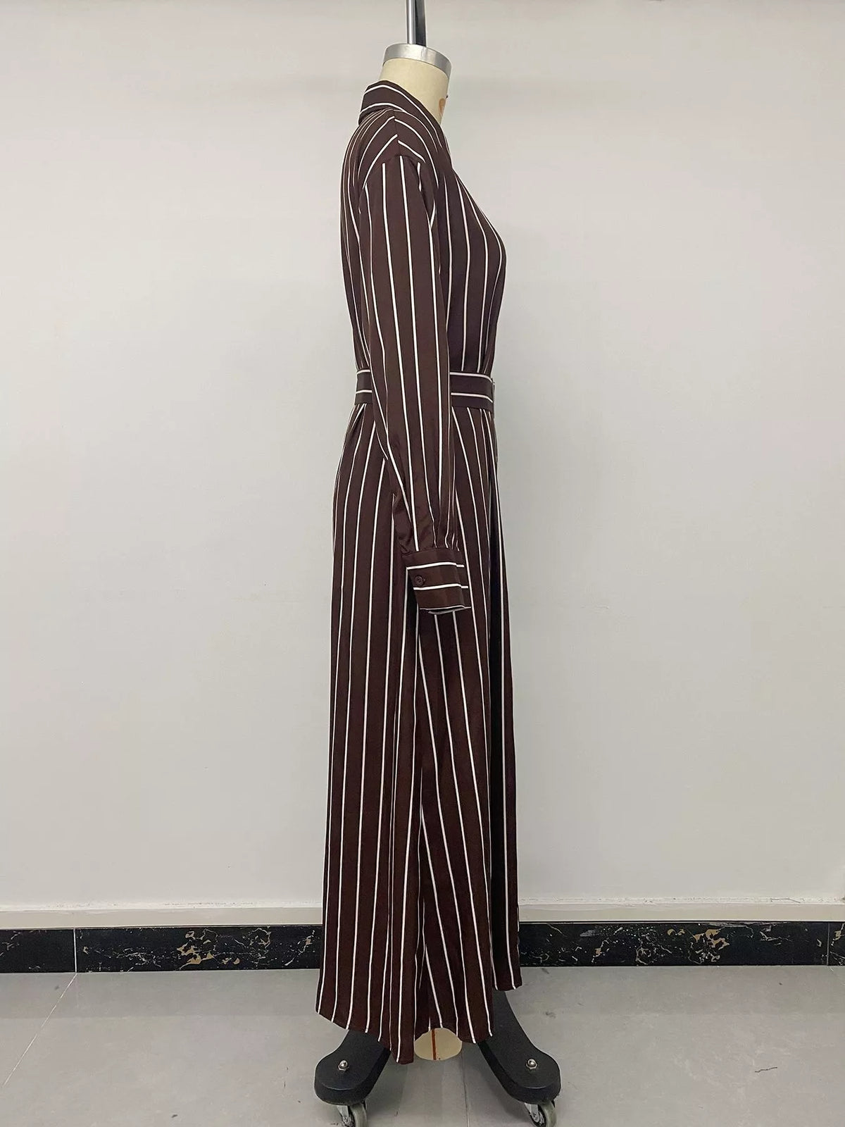Striped Long Sleeve Belted Shirt Dress — view 7
