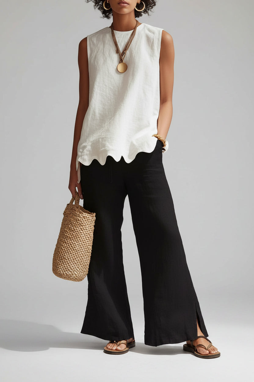 Scalloped Hem Sleeveless Tank Top - Effortless Style & Comfort — view 1