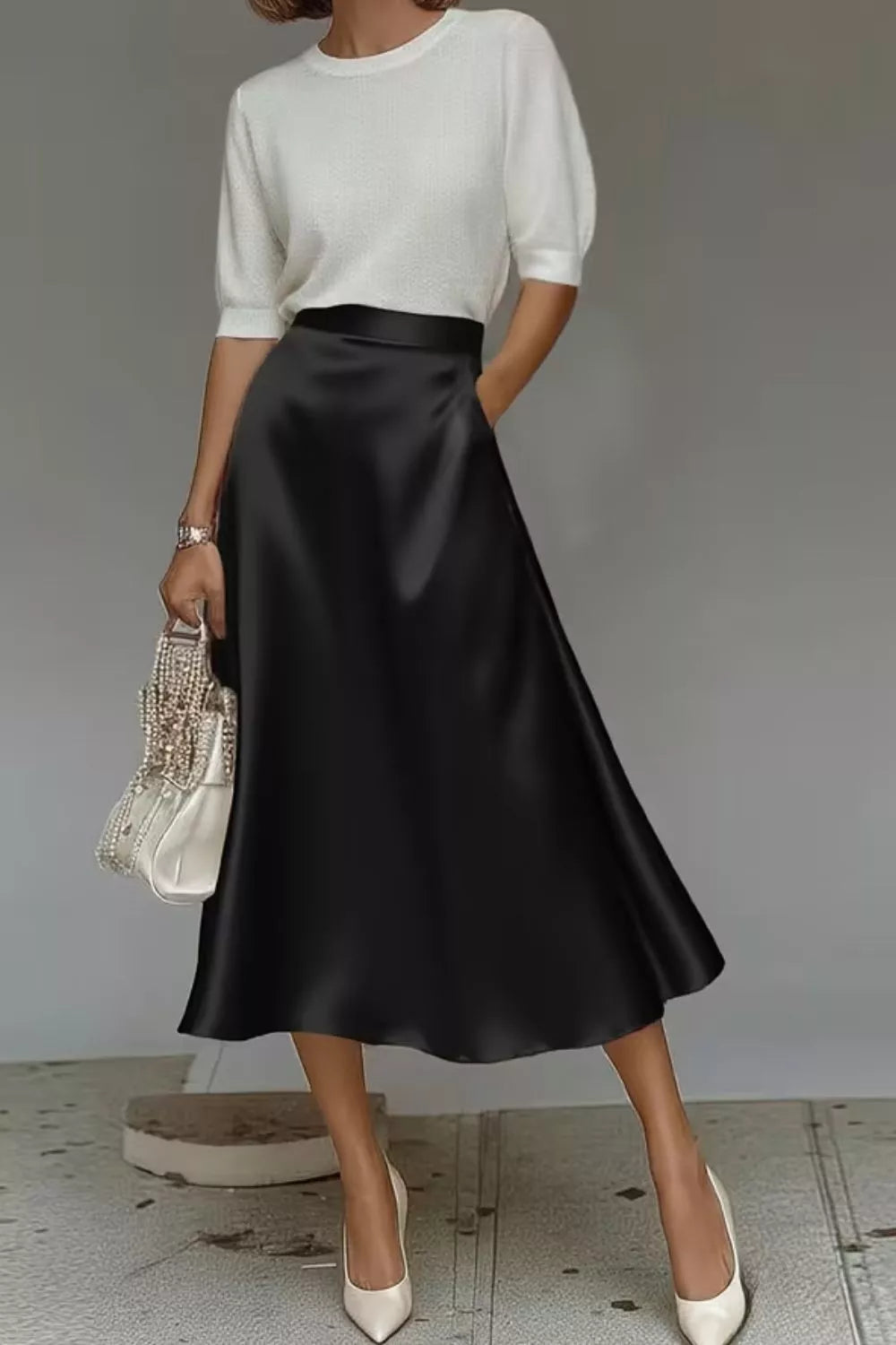 Elegant Satin A-Line Midi Skirt for Effortless Style — view 6