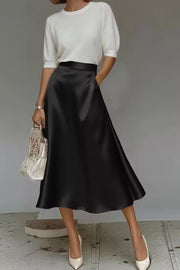 Elegant Satin A-Line Midi Skirt for Effortless Style — view 6