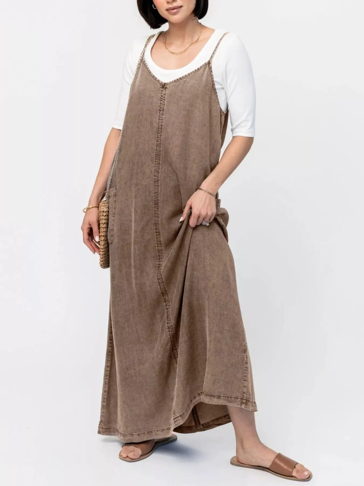 Casual Washed Denim Cami Maxi Dress — view 14