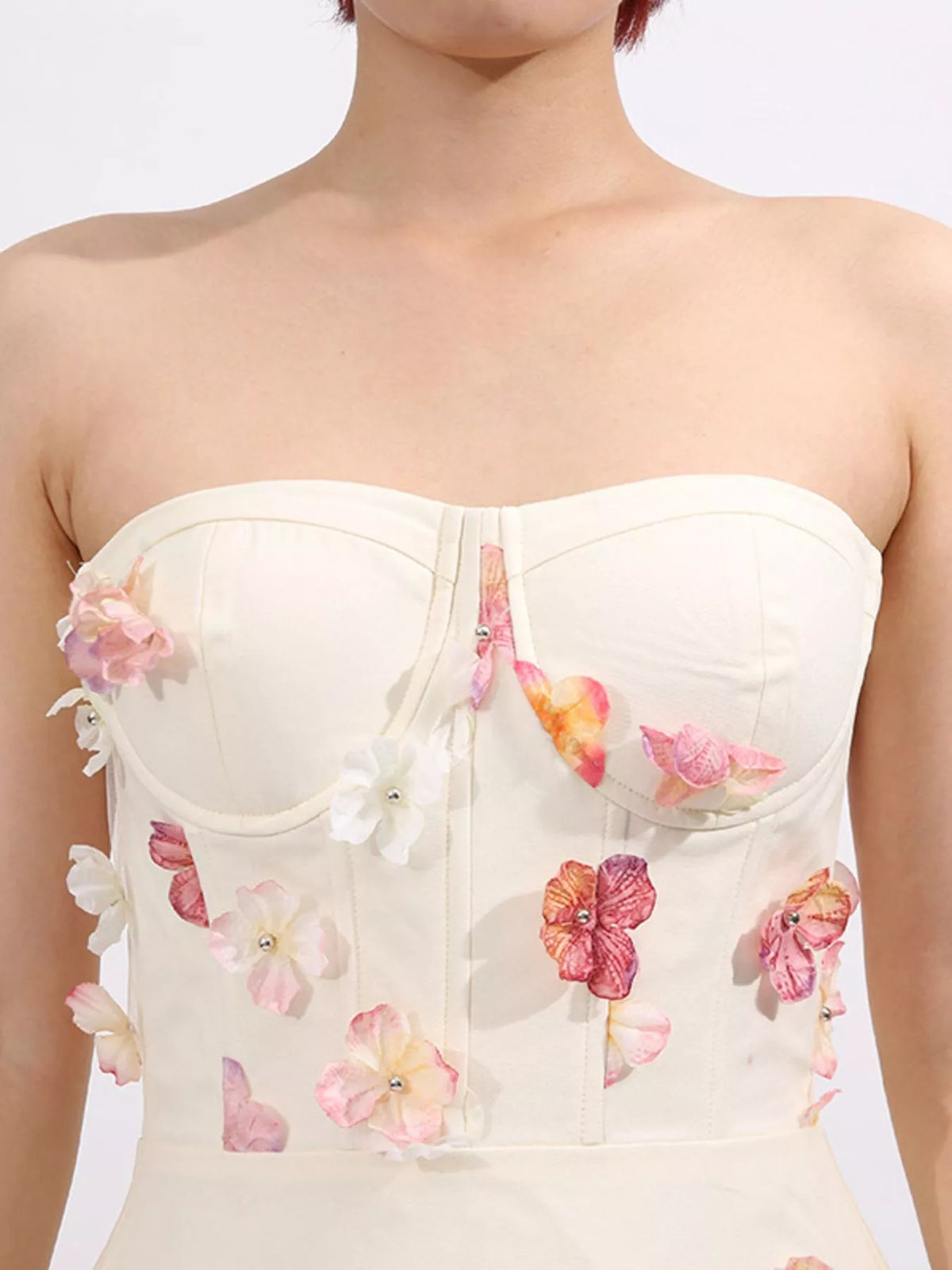 Floral Applique Strapless Tulle Maxi Dress — view 4