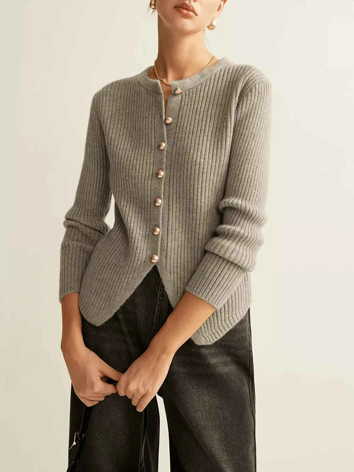 Ribbed Knit Button-Down Cardigan — view 1