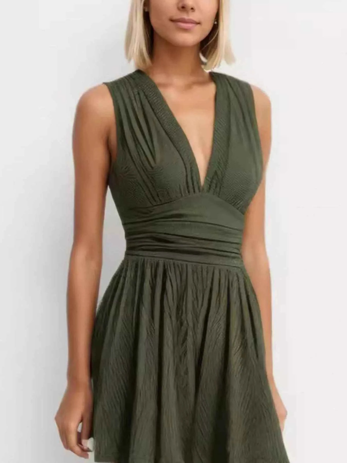 Deep V-Neck Ruched Sleeveless Romper — view 5