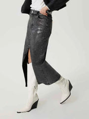 Slit Midi Denim Skirt with Pockets — view 1