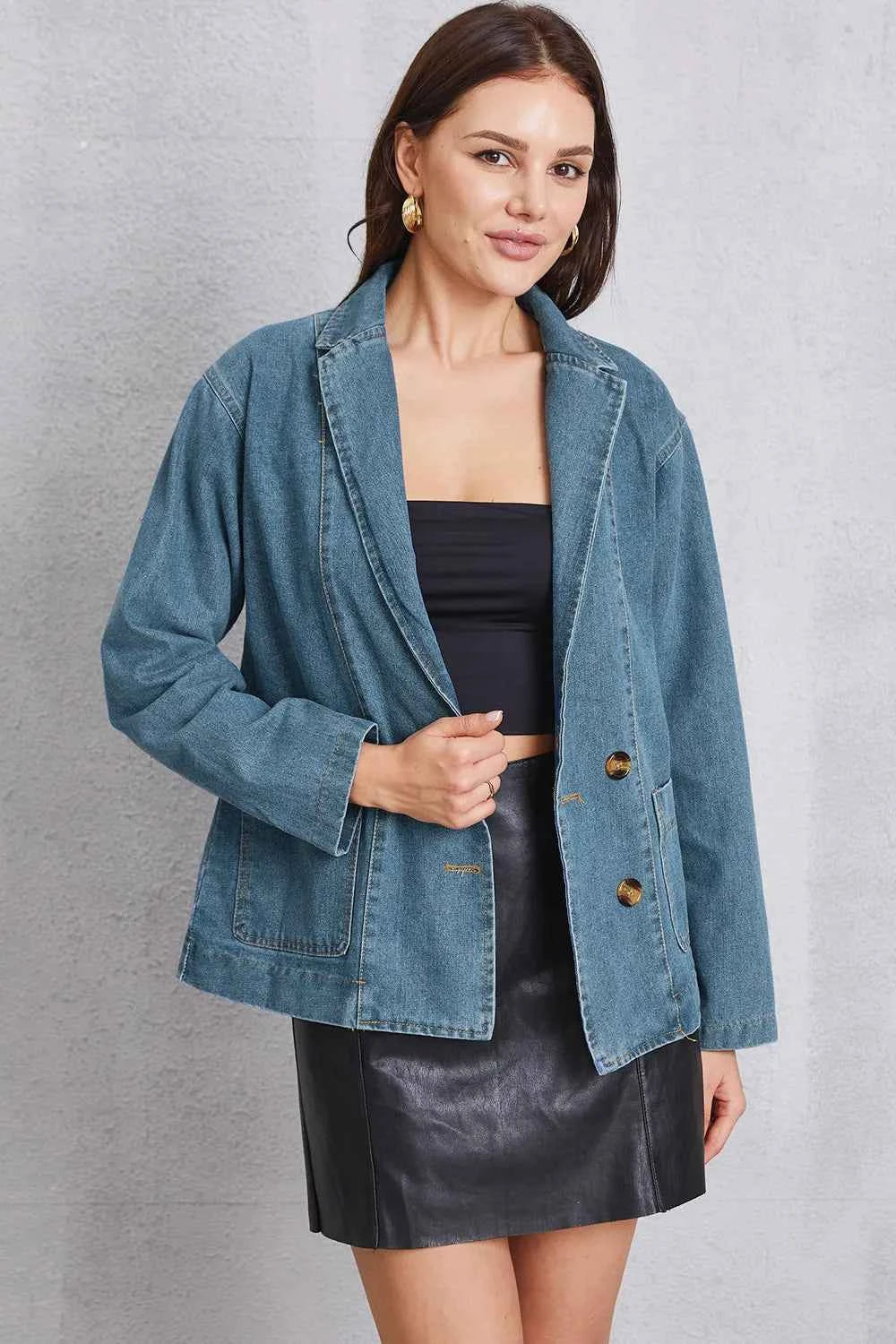 Pocketed Button Up Denim Jacket — view 2