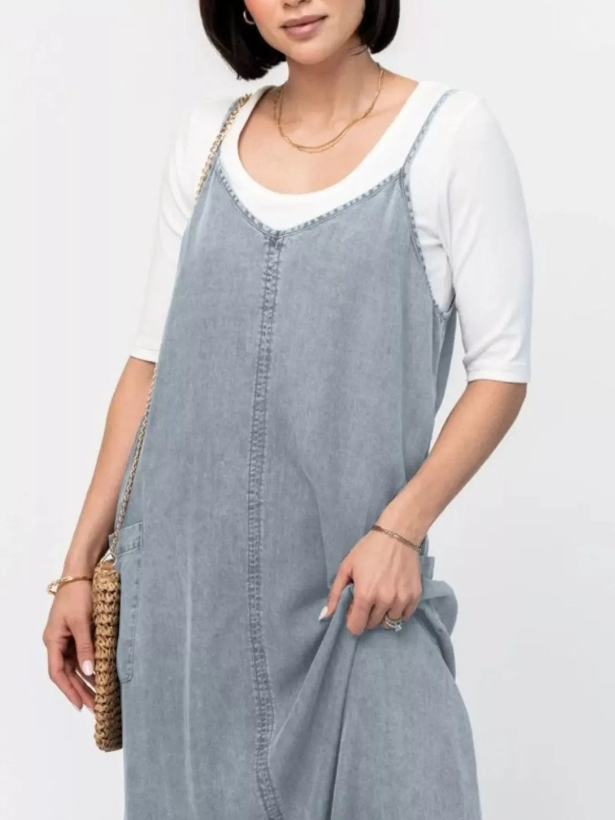 Casual Washed Denim Cami Maxi Dress — view 12