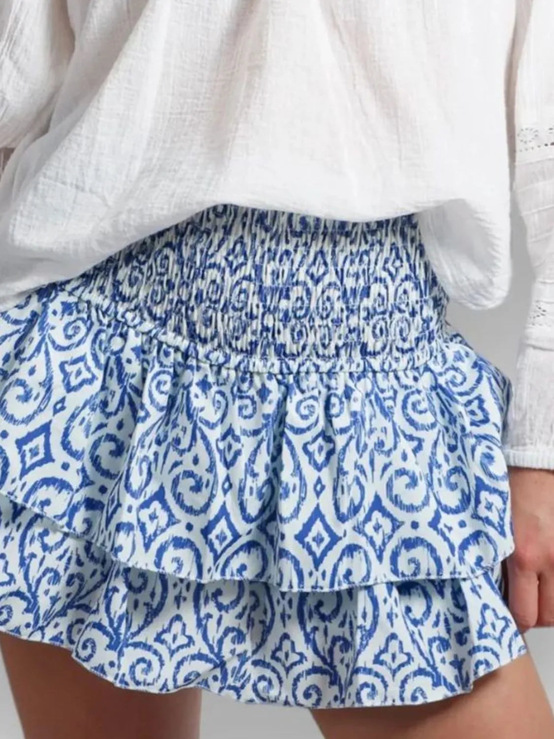Smocked Wideband Waist Layered Mini Skirt — view 6
