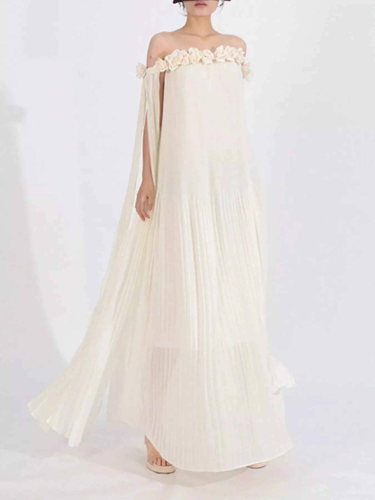 Off-Shoulder Floral Pleated Maxi Dress — view 3