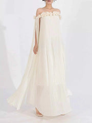Off-Shoulder Floral Pleated Maxi Dress — view 3