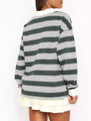 Striped Button Detail Long Sleeve Polo — view 9