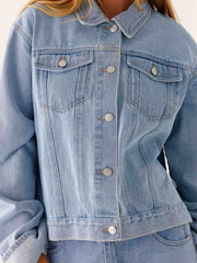 Button Down Cropped Oversized Denim Jacket — view 8