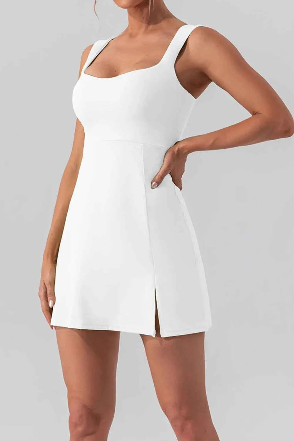 Square Neck Sleeveless Slit Mini Active Dress — view 11