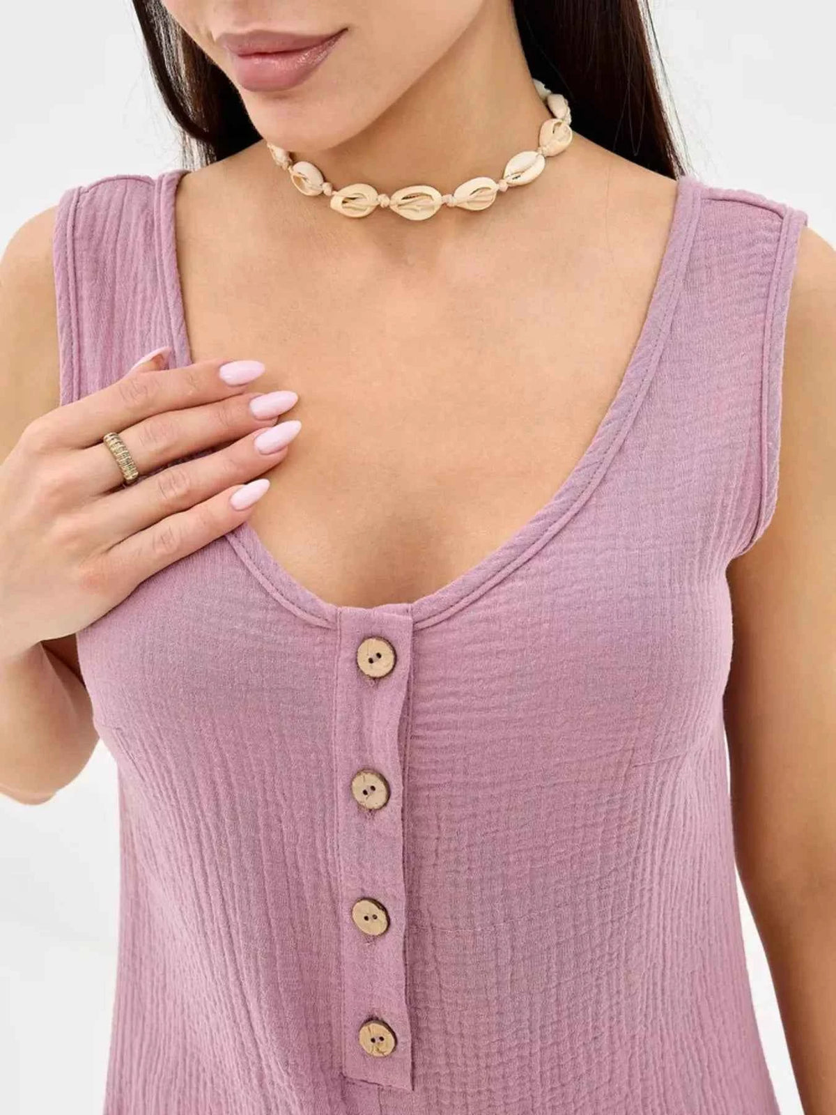 Casual Button-Down Sleeveless Romper — view 2