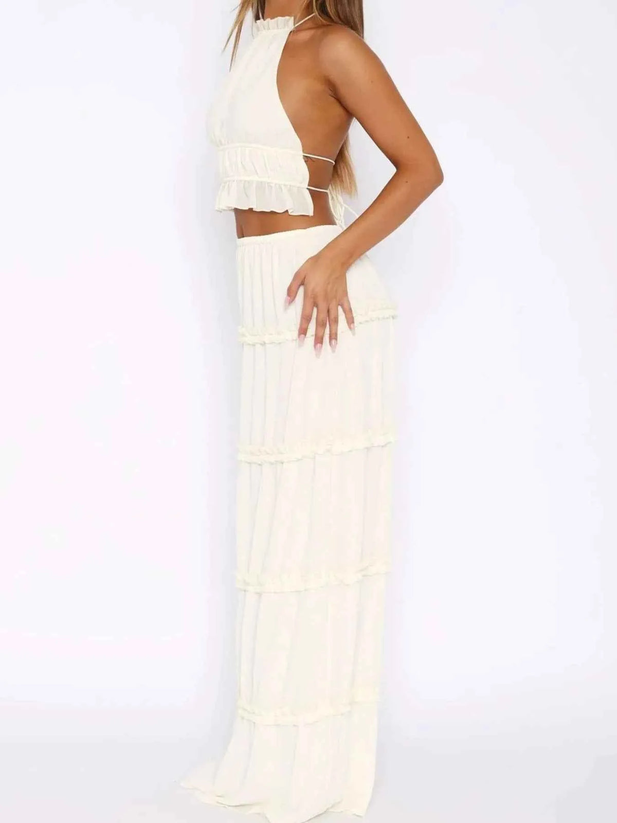 Halter Crop Backless Top and Maxi Skirt Set — view 5