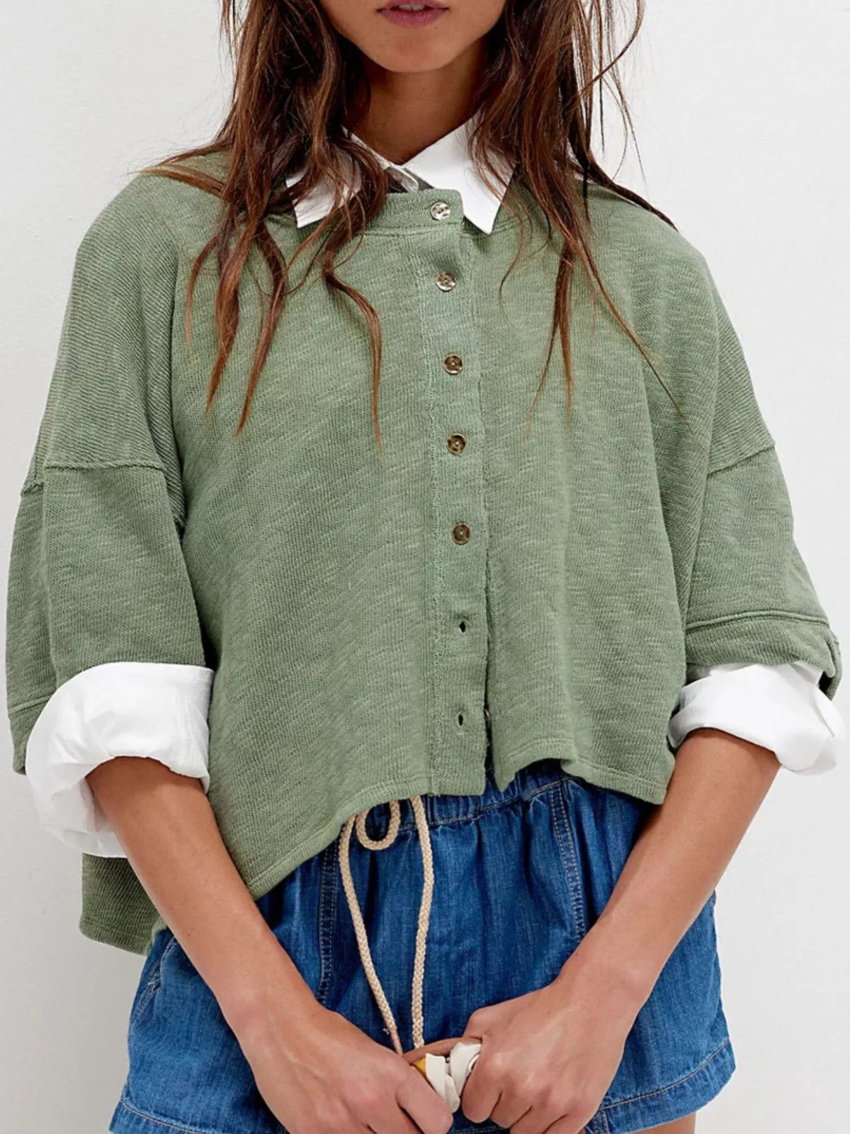Button-Front Half Sleeve Cardigan — view 14