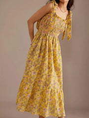 Floral Smocked Tie-Shoulder Midi Dress — view 10