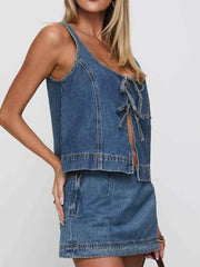Tie-Front Tank and Skirt Denim Set — view 2
