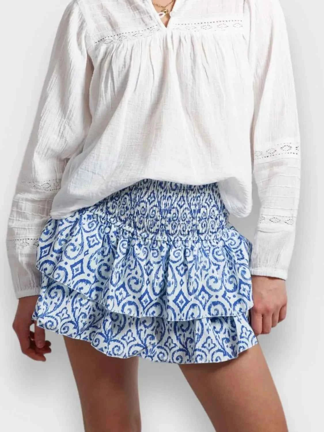 Smocked Wideband Waist Layered Mini Skirt — view 4