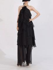 Ruffled Chiffon Halter Neck Maxi Dress — view 10