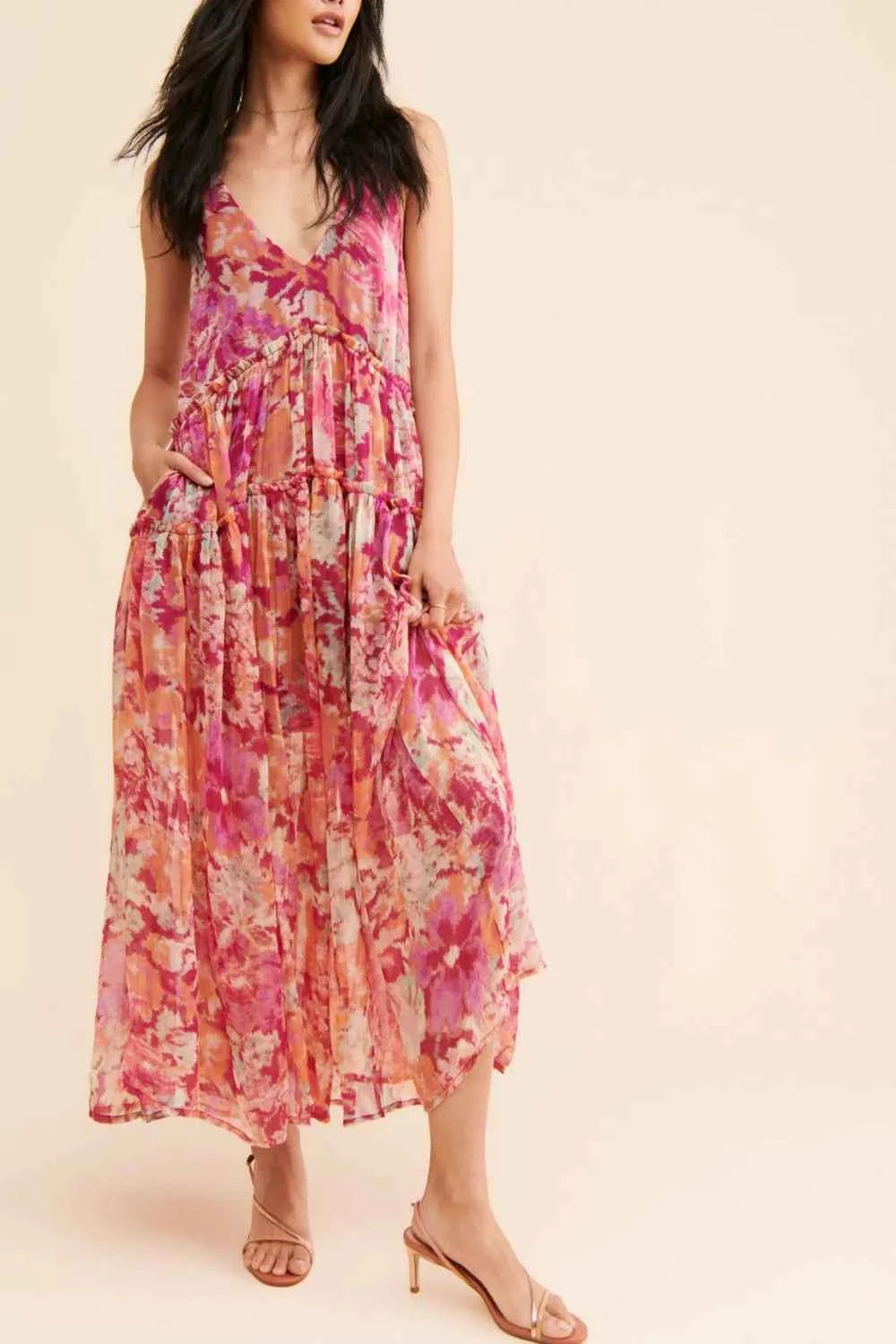 Frill Printed V-Neck Midi Dress — view 3