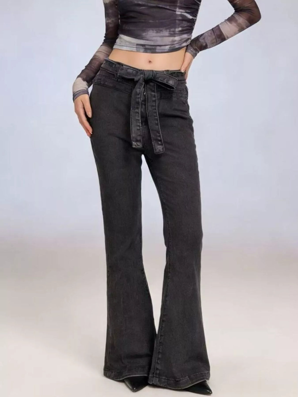 Bow-Tie High-Waisted Flare Jeans: Elevate Your Style — view 8