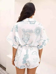 Printed Collared Neck Half Sleeve Romper — view 2