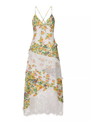 Lace Floral Print Ruffle Trim Maxi Dress — view 19