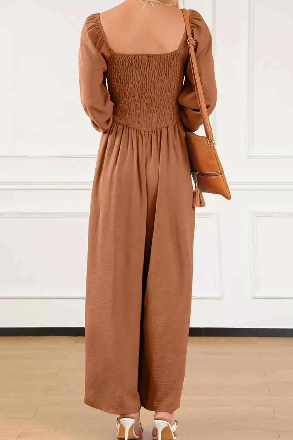 Boho Smocked Square Neck Wide Leg Jumpsuit — view 4