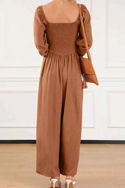 Boho Smocked Square Neck Wide Leg Jumpsuit — view 4