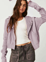 Waffle-Knit Dropped Shoulder Hooded Jacket - Ultimate Comfort Wear — view 1