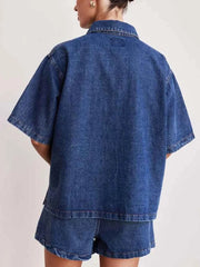 Button Up Half Sleeve Denim Shirt — view 5