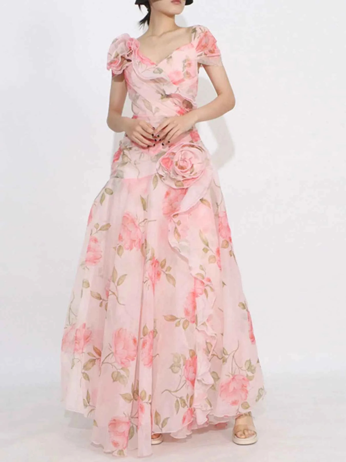 Floral Ruffled Short Sleeve Maxi Dress — view 1